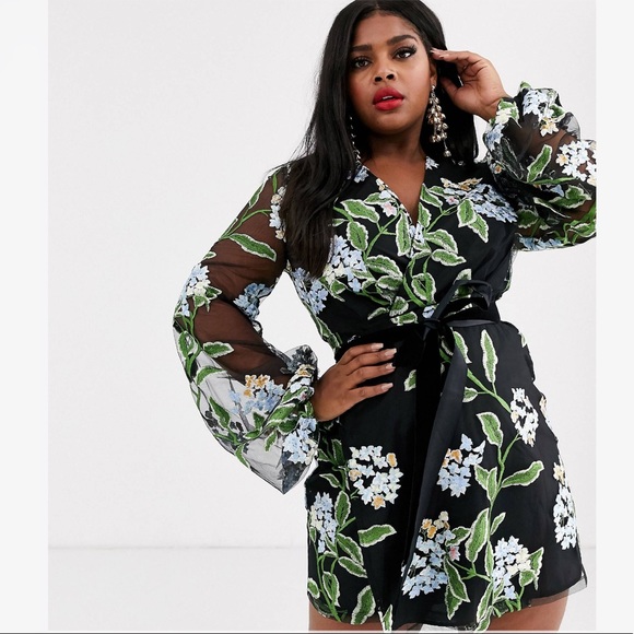 ASOS Curve Dresses & Skirts - ASOS DESIGN Curve embroidered wrap mini dress 20